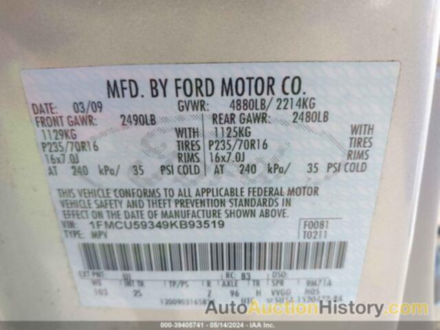 FORD ESCAPE HYBRID, 1FMCU59349KB93519