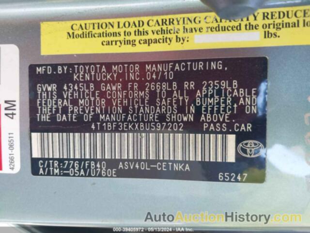 TOYOTA CAMRY LE, 4T1BF3EKXBU597202