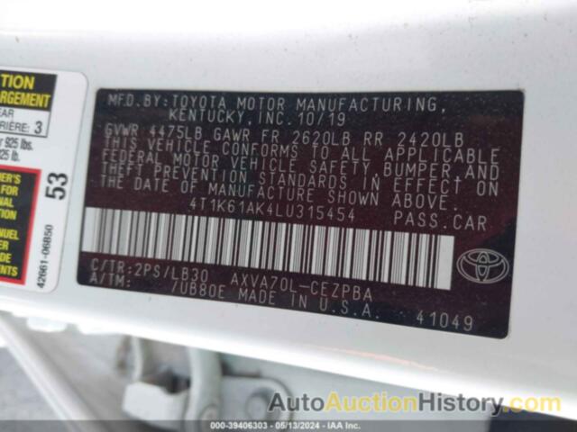 TOYOTA CAMRY XSE, 4T1K61AK4LU315454