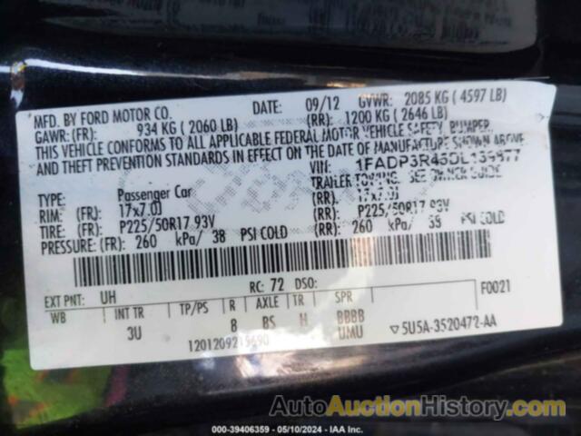 FORD FOCUS ELECTRIC, 1FADP3R45DL139877