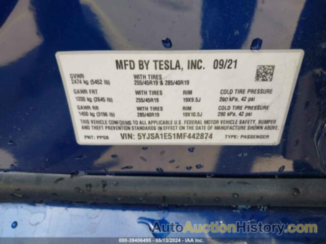 TESLA MODEL S, 5YJSA1E51MF442874