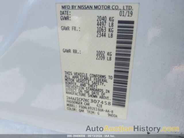 NISSAN LEAF S/SL/SV, 1N4AZ1CP2KC307458