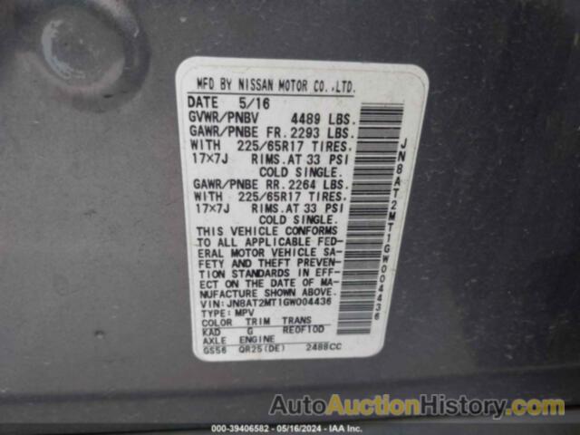 NISSAN ROGUE S, JN8AT2MT1GW004436