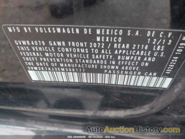 VOLKSWAGEN JETTA 2.0L S, 3VW2K7AJ3EM398177