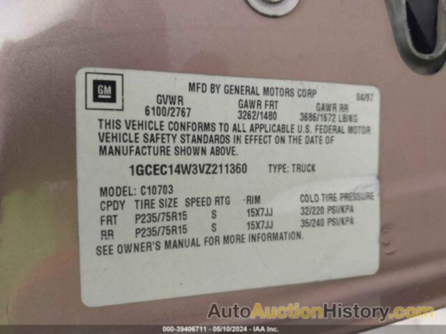 CHEVROLET C1500 FLEETSIDE, 1GCEC14W3VZ211360