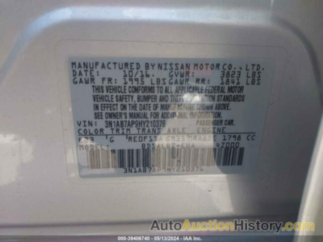 NISSAN SENTRA S/SV/SR/SL, 3N1AB7AP9HY210376