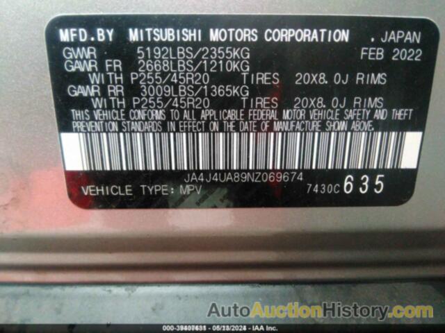 MITSUBISHI OUTLANDER BLACK EDITION, JA4J4UA89NZ069674