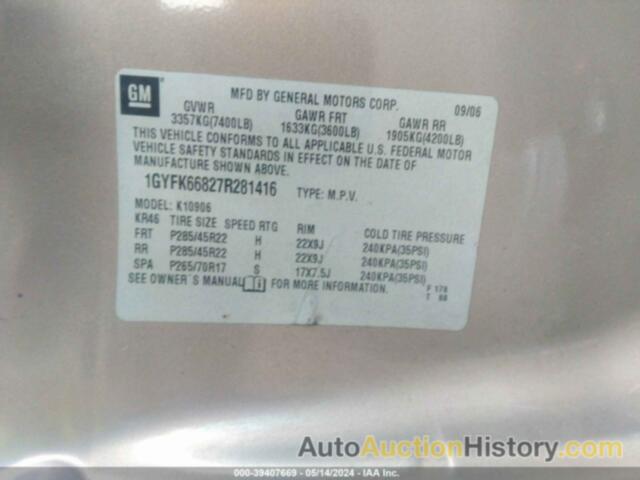 CADILLAC ESCALADE ESV STANDARD, 1GYFK66827R281416