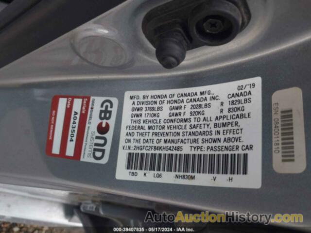 HONDA CIVIC SPORT, 2HGFC2F84KH542485