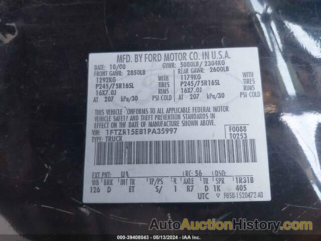 FORD RANGER EDGE/XLT, 1FTZR15E81PA35997