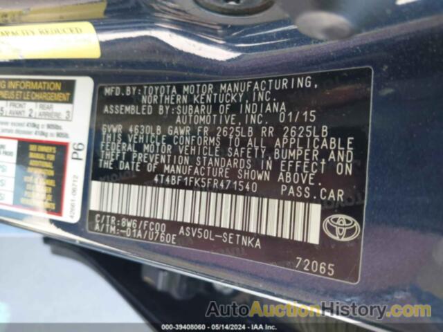 TOYOTA CAMRY LE, 4T4BF1FK5FR471540
