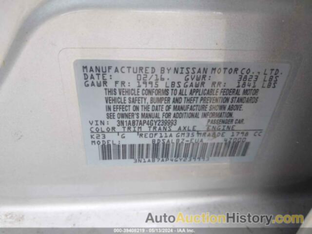 NISSAN SENTRA S, 3N1AB7AP4GY239993