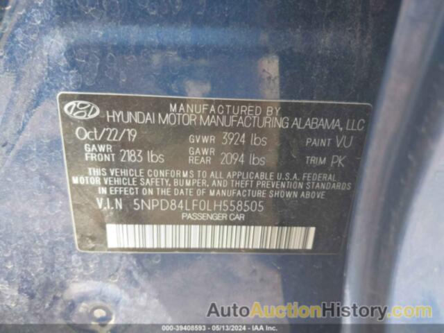 HYUNDAI ELANTRA SEL, 5NPD84LF0LH558505