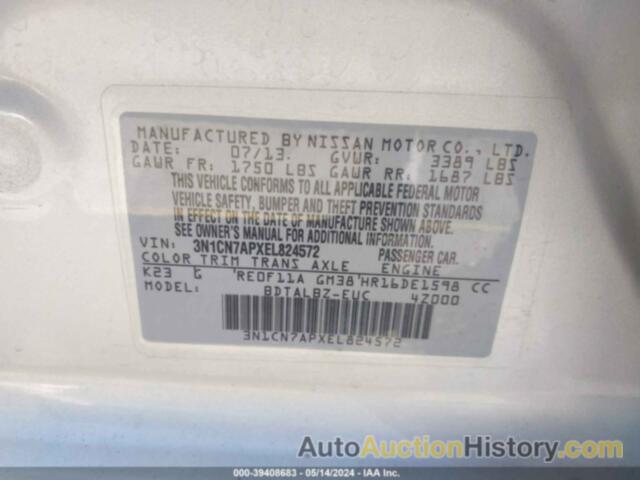 NISSAN VERSA S/S PLUS/SV/SL, 3N1CN7APXEL824572