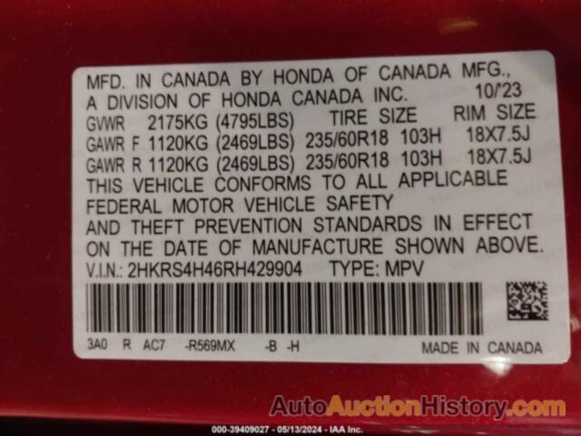HONDA CR-V EX AWD, 2HKRS4H46RH429904