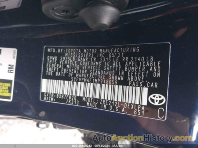 TOYOTA COROLLA LE, 5YFVPMAE1MP248059