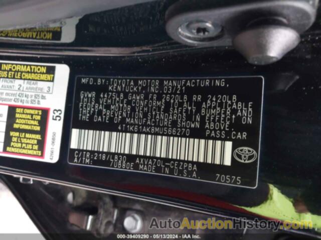 TOYOTA CAMRY XSE, 4T1K61AK8MU566270