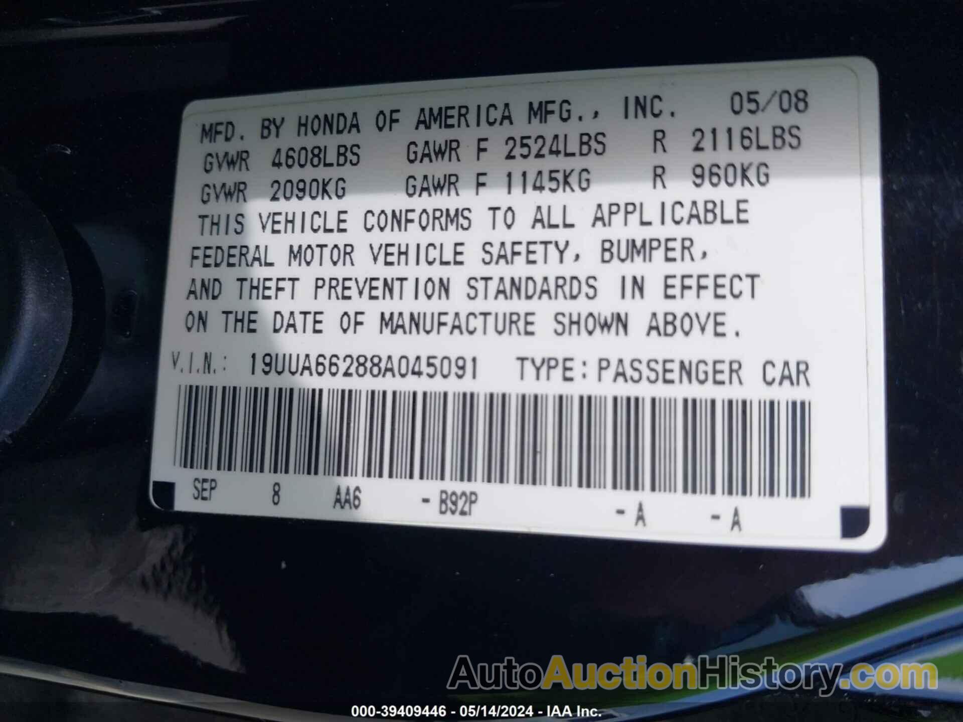 ACURA TL 3.2, 19UUA66288A045091