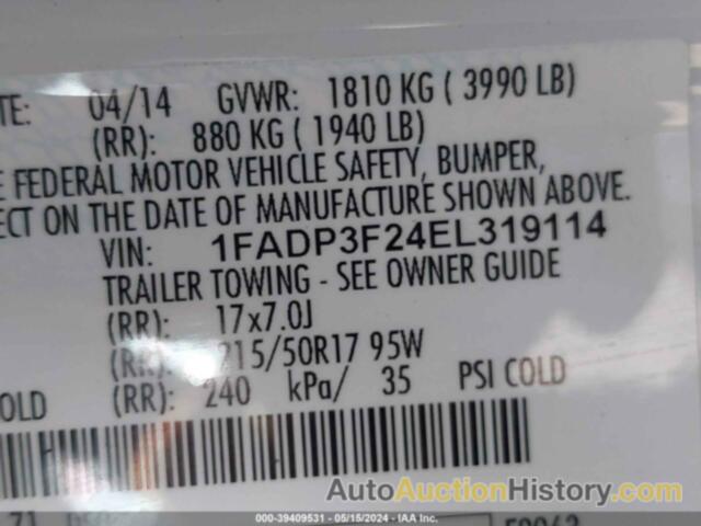 FORD FOCUS SE, 1FADP3F24EL319114