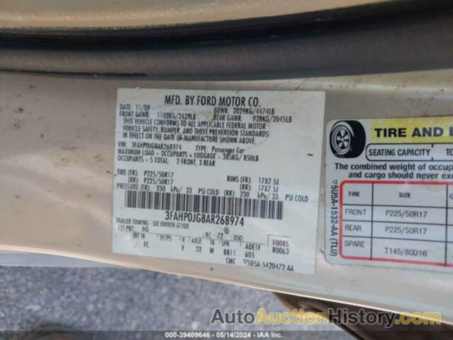 FORD FUSION SEL, 3FAHP0JG8AR268974