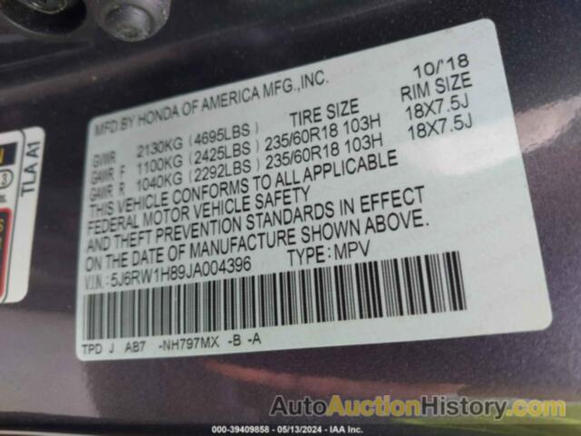 HONDA CR-V EXL, 5J6RW1H89JA004396