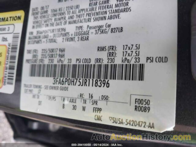 FORD FUSION SE, 3FA6P0H75JR118396