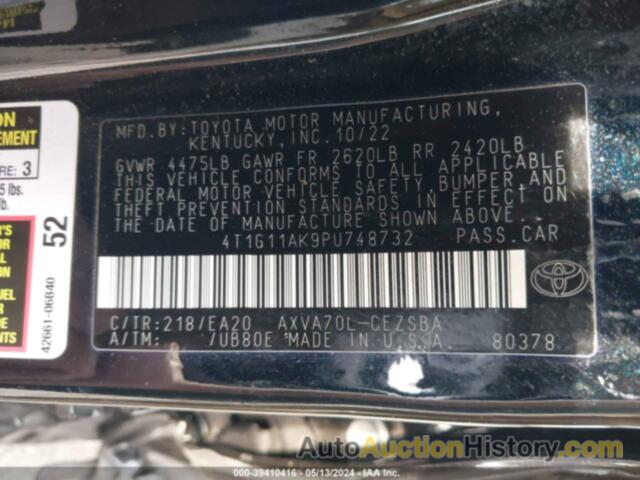 TOYOTA CAMRY SE NIGHT SHADE/SE, 4T1G11AK9PU748732