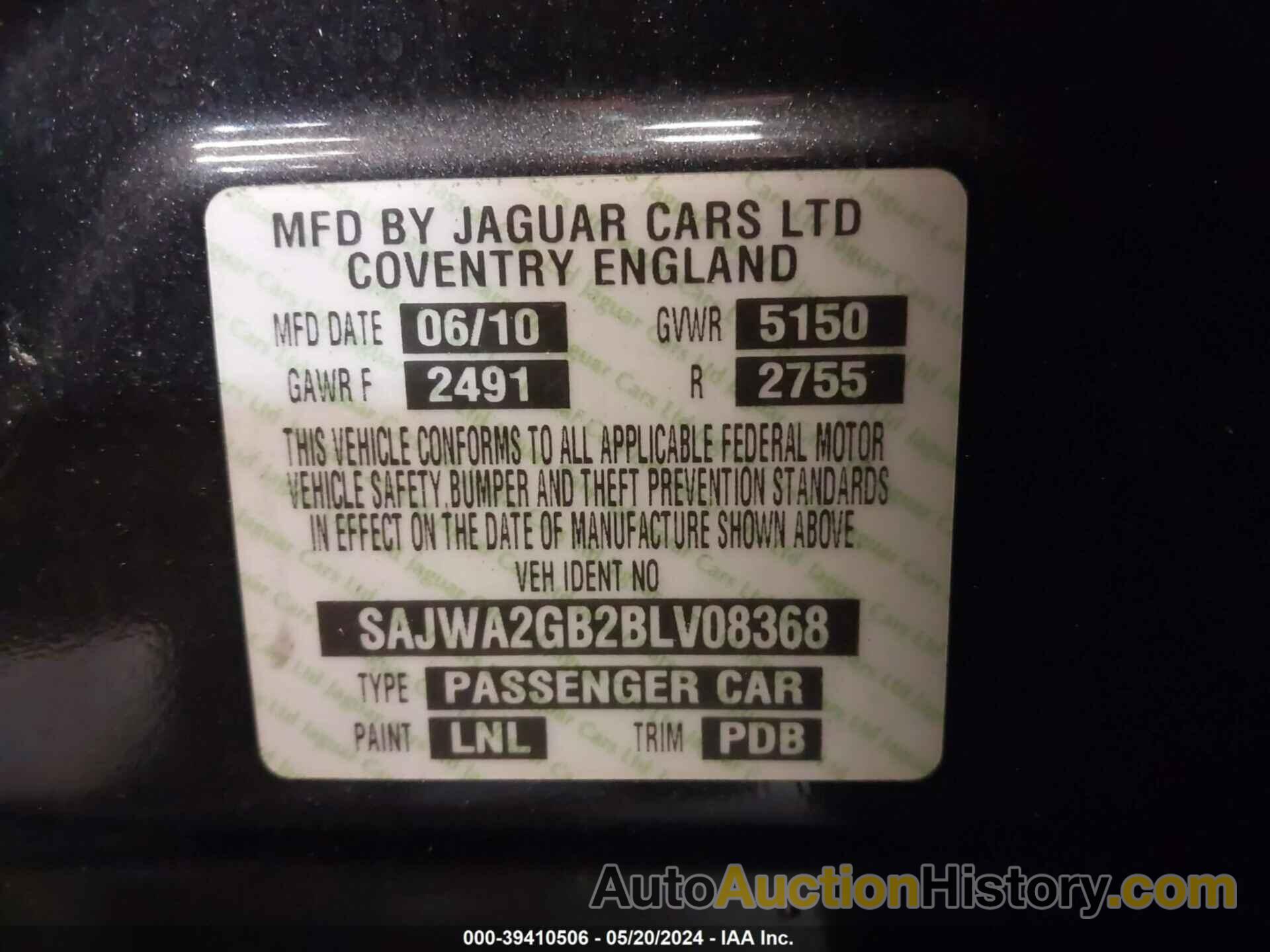 JAGUAR XJ XJL, SAJWA2GB2BLV08368