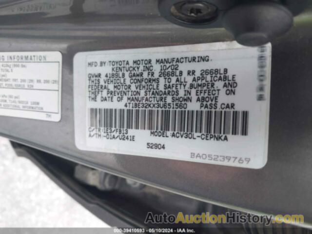 TOYOTA CAMRY LE, 4T1BE32KX3U651560