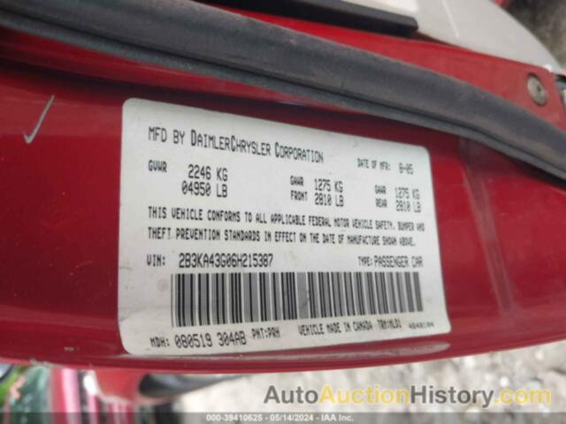 DODGE CHARGER, 2B3KA43G06H215387