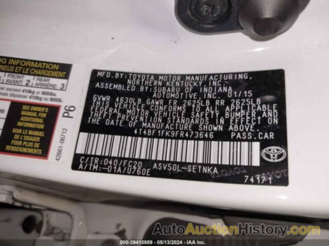 TOYOTA CAMRY LE/XLE/SE/XSE, 4T4BF1FK9FR473646