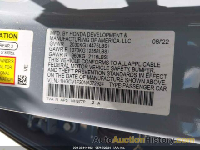 HONDA ACCORD SPORT, 1HGCV1F30NA072924