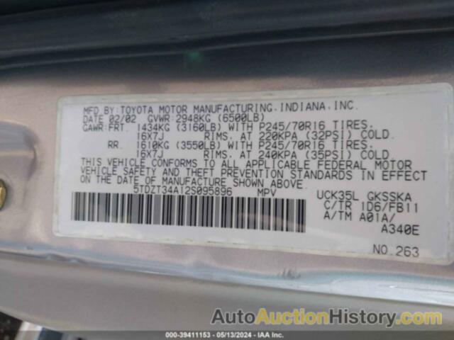 TOYOTA SEQUOIA SR5, 5TDZT34A12S095896