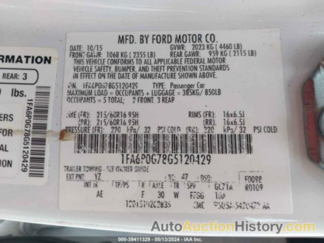 FORD FUSION S, 1FA6P0G78G5120429