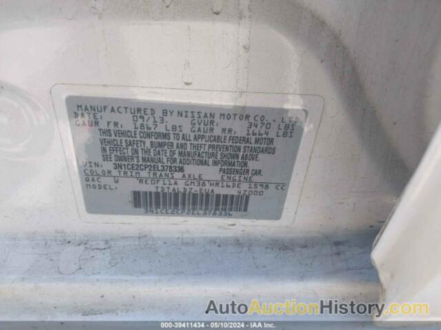 NISSAN VERSA NOTE SV, 3N1CE2CP2EL378336