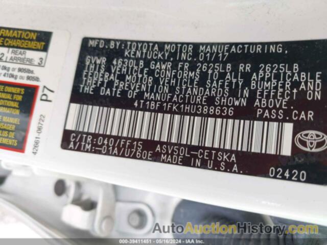 TOYOTA CAMRY SE, 4T1BF1FK1HU388636