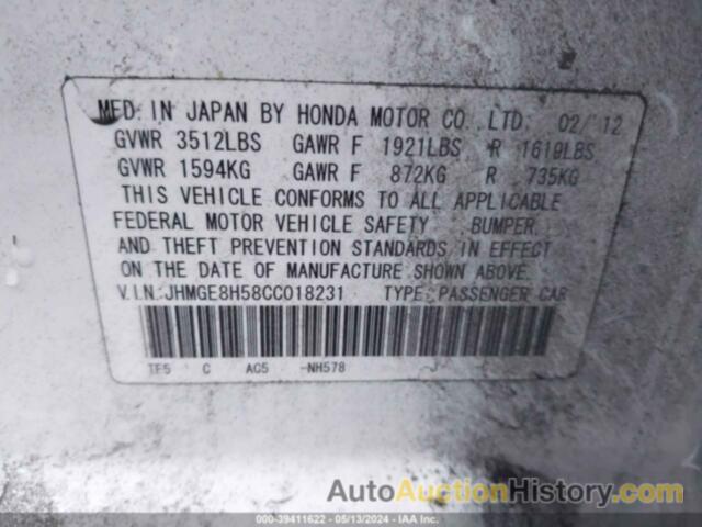 HONDA FIT SPORT, JHMGE8H58CC018231