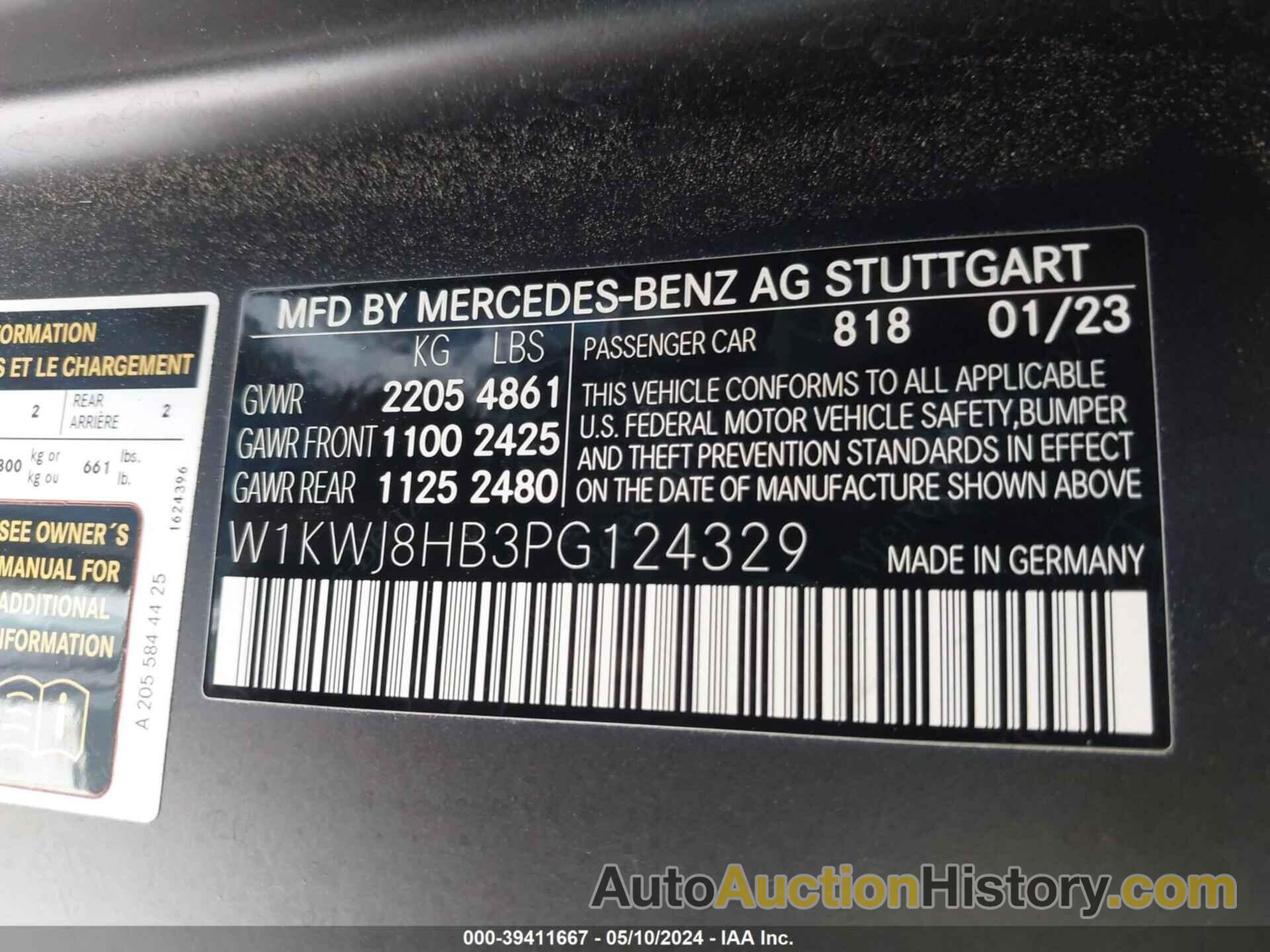 MERCEDES-BENZ AMG C 63 S, W1KWJ8HB3PG124329