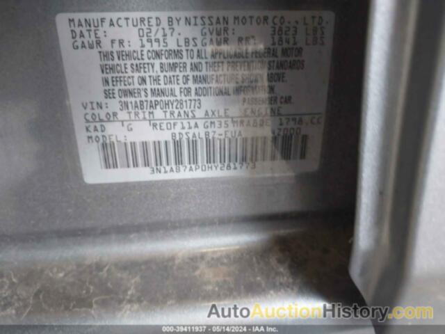 NISSAN SENTRA S, 3N1AB7AP0HY281773