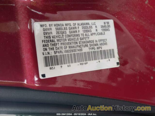 HONDA ODYSSEY EX, 5FNRL18622B057480