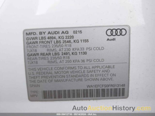 AUDI Q3 2.0T PREMIUM PLUS, WA1EFCFS0FR013148