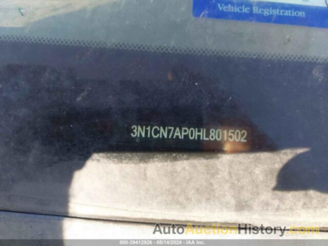 NISSAN VERSA S/S PLUS/SV/SL, 3N1CN7AP0HL801502