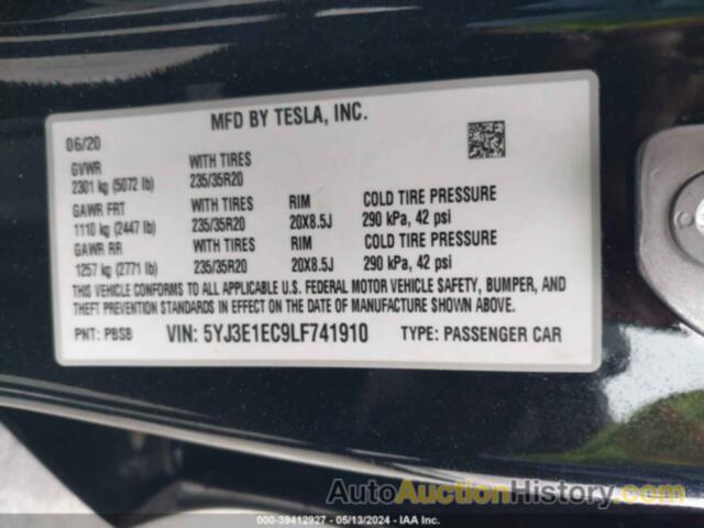 TESLA MODEL 3 PERFORMANCE DUAL MOTOR ALL-WHEEL DRIVE, 5YJ3E1EC9LF741910