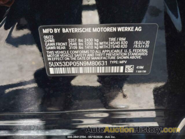 BMW X3 XDRIVE30I, 5UX53DP05N9M80631