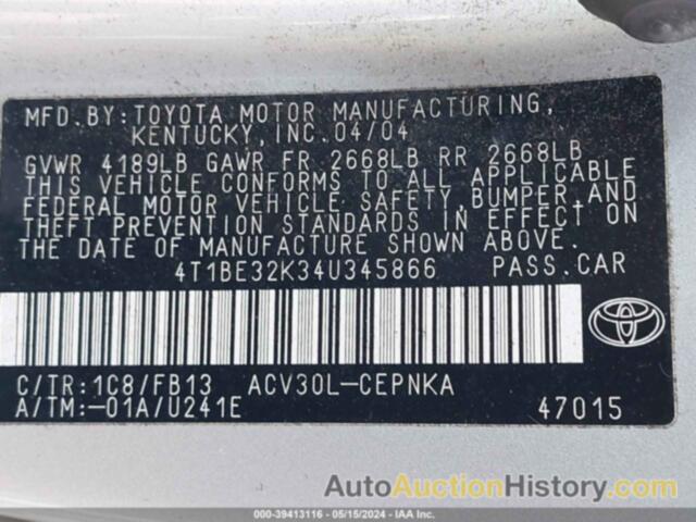 TOYOTA CAMRY LE, 4T1BE32K34U345866