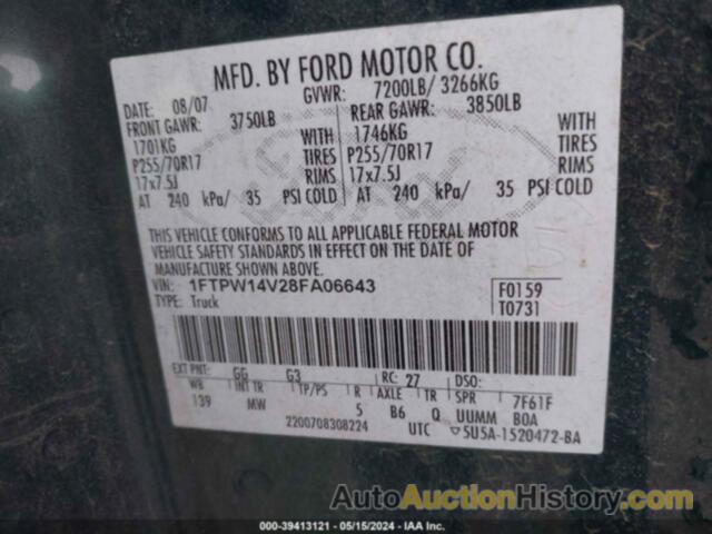 FORD F-150 60TH ANNIVERSARY/FX4/KING RANCH/LARIAT/XLT, 1FTPW14V28FA06643