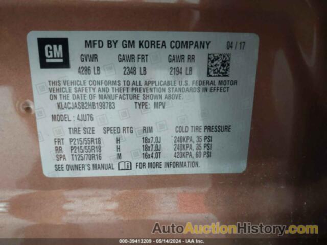 BUICK ENCORE PREFERRED, KL4CJASB2HB198783