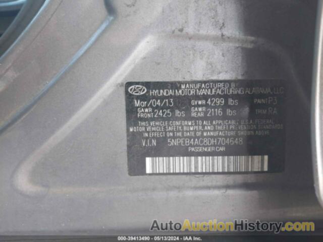 HYUNDAI SONATA GLS, 5NPEB4AC8DH704648