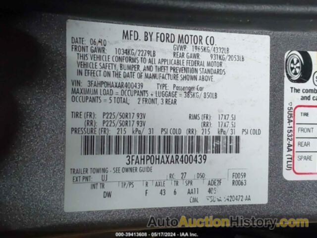 FORD FUSION SE, 3FAHP0HAXAR400439