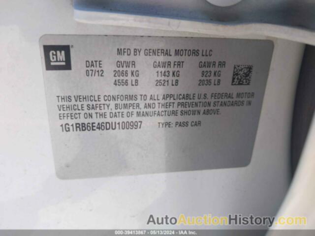 CHEVROLET VOLT, 1G1RB6E46DU100997